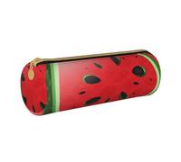 BNVSADC Red Watermelon Printed Round Pencil Case Leather Pencil Pouch Cute Stationery Pencil Pen Bag for School Office Travel