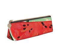 BNVSADC Red Watermelon Printed Triangle Pencil Case Leather Pencil Pouch Cute Stationery Pencil Pen Bag for School Office Travel