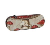 BNVSADC Red White Mushroom Printed Leather Pencil Pen Case & Makeup Bag - Stylish Hard Shell Pencil Bag Stationery Organizer Pouch for School Office Travel
