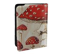 BNVSADC Red White Mushroom Printed Passport Holder Travel PU Leather Passport Cover Case Organiser for Men Women, 6.5 inch