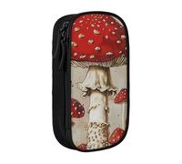 BNVSADC Red White Mushroom Printed Pencil Case for Girls Boys, Large Capacity Pencil Pouch Cute Pencil Box Adult Makeup Bag with 2 Compartments, Black