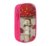 BNVSADC Red White Mushroom Printed Pencil Case for Girls Boys, Large Capacity Pencil Pouch Cute Pencil Box Adult Makeup Bag with 2 Compartments, Pink