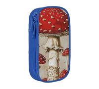 BNVSADC Red White Mushroom Printed Pencil Case for Girls Boys, Large Capacity Pencil Pouch Cute Pencil Box Adult Makeup Bag with 2 Compartments, Blue