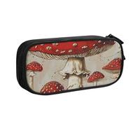 BNVSADC Red White Mushroom Printed Pencil Case Large Pen Bag Cute Pencil Box Pouch Office School Stationery Organizer for Girls Boys, Black