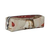 BNVSADC Red White Mushroom Printed Pencil Case Leather Pencil Pouch Cute Stationery Pencil Pen Bag with Zipper for School Office Travel
