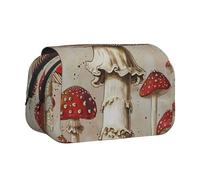 BNVSADC Red White Mushroom Printed Print Flip Top Double Layer Pencil Case - Large Capacity School Supplies Organizer for Students, Kids, Teens, Artists, Travel & Office Use