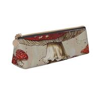 BNVSADC Red White Mushroom Printed Triangle Pencil Case Leather Pencil Pouch Cute Stationery Pencil Pen Bag for School Office Travel