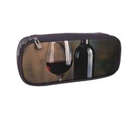 BNVSADC Red Wine Bottle Glass Printed Leather Pencil Pen Case & Makeup Bag - Stylish Pencil Bag Stationery Organizer Pouch for School Office Travel