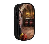 BNVSADC Red Wine Cellar Printed Pencil Case for Girls Boys, Large Capacity Pencil Pouch Cute Pencil Box Adult Makeup Bag with 2 Compartments, Black