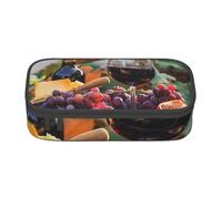 BNVSADC Red Wine Galsses & Grapes with Wooden Printed Pencil Case Cute Pencil Box Bag Pen Pouch Office School Stationery Organizer for School Travel Work