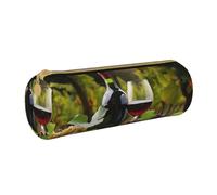 BNVSADC Red Wine Printed Round Pencil Case Leather Pencil Pouch Cute Stationery Pencil Pen Bag for School Office Travel
