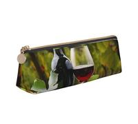 BNVSADC Red Wine Printed Triangle Pencil Case Leather Pencil Pouch Cute Stationery Pencil Pen Bag for School Office Travel