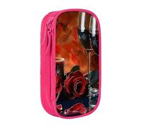 BNVSADC Red Wine Rose and Candle Printed Pencil Case for Girls Boys, Large Capacity Pencil Pouch Cute Pencil Box Adult Makeup Bag with 2 Compartments, Pink