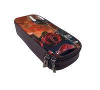 BNVSADC Red Wine Rose and Candle Printed PU Leather Flip Pencil Case, Cute Pencil Box Pen Bag Stationery Organizer Makeup Bag for School Office Travel