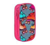 BNVSADC Retro Roller Skates Colorful Printed Pencil Case for Girls Boys, Large Capacity Pencil Pouch Cute Pencil Box Adult Makeup Bag with 2 Compartments, Pink