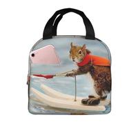 BNVSADC Reusable Insulated Lunch Bag, Water Skiing Fox Squirrel Print Cool Lunch Tote Bag Picnic Bag for Office School Outdoors