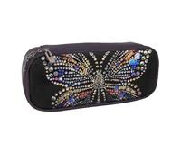 BNVSADC Rhinestone Butterfly Printed Leather Pencil Pen Case & Makeup Bag - Stylish Pencil Bag Stationery Organizer Pouch for School Office Travel