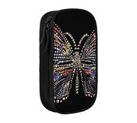 BNVSADC Rhinestone Butterfly Printed Pencil Case for Girls Boys, Large Capacity Pencil Pouch Cute Pencil Box Adult Makeup Bag with 2 Compartments, Black