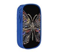 BNVSADC Rhinestone Butterfly Printed Pencil Case for Girls Boys, Large Capacity Pencil Pouch Cute Pencil Box Adult Makeup Bag with 2 Compartments, Blue