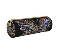 BNVSADC Rhinestone Butterfly Printed Round Pencil Case Leather Pencil Pouch Cute Stationery Pencil Pen Bag for School Office Travel