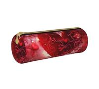 BNVSADC Romantic Valentine's Day Heart Printed Round Pencil Case Leather Pencil Pouch Cute Stationery Pencil Pen Bag for School Office Travel