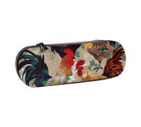 BNVSADC Rooster and Chicken Print Printed Leather Pencil Pen Case & Makeup Bag - Stylish Hard Shell Pencil Bag Stationery Organizer Pouch for School Office Travel