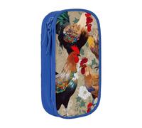 BNVSADC Rooster and Chicken Print Printed Pencil Case for Girls Boys, Large Capacity Pencil Pouch Cute Pencil Box Adult Makeup Bag with 2 Compartments, Blue