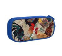 BNVSADC Rooster and Chicken Print Printed Pencil Case Large Pen Bag Cute Pencil Box Pouch Office School Stationery Organizer for Girls Boys, Blue