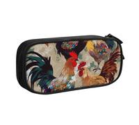 BNVSADC Rooster and Chicken Print Printed Pencil Case Large Pen Bag Cute Pencil Box Pouch Office School Stationery Organizer for Girls Boys, Black