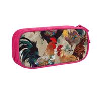 BNVSADC Rooster and Chicken Print Printed Pencil Case Large Pen Bag Cute Pencil Box Pouch Office School Stationery Organizer for Girls Boys, Pink