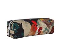 BNVSADC Rooster and Chicken Print Printed Pencil Case Leather Pencil Pouch Cute Stationery Pencil Pen Bag with Zipper for School Office Travel