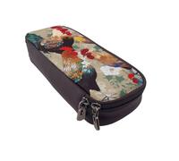 BNVSADC Rooster and Chicken Print Printed PU Leather Flip Pencil Case, Cute Pencil Box Pen Bag Stationery Organizer Makeup Bag for School Office Travel