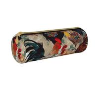 BNVSADC Rooster and Chicken Print Printed Round Pencil Case Leather Pencil Pouch Cute Stationery Pencil Pen Bag for School Office Travel