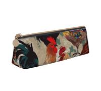 BNVSADC Rooster and Chicken Print Printed Triangle Pencil Case Leather Pencil Pouch Cute Stationery Pencil Pen Bag for School Office Travel