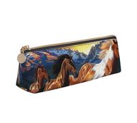 BNVSADC Running Horses Printed Triangle Pencil Case Leather Pencil Pouch Cute Stationery Pencil Pen Bag for School Office Travel
