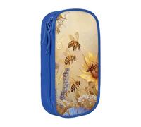 BNVSADC Rural Honey Bees Wildflowers Printed Pencil Case for Girls Boys, Large Capacity Pencil Pouch Cute Pencil Box Adult Makeup Bag with 2 Compartments, Blue