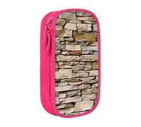 BNVSADC Rustic Rocks Brick Wall Printed Pencil Case for Girls Boys, Large Capacity Pencil Pouch Cute Pencil Box Adult Makeup Bag with 2 Compartments, Pink
