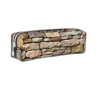 BNVSADC Rustic Rocks Brick Wall Printed Pencil Case Leather Pencil Pouch Cute Stationery Pencil Pen Bag with Zipper for School Office Travel