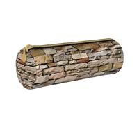 BNVSADC Rustic Rocks Brick Wall Printed Round Pencil Case Leather Pencil Pouch Cute Stationery Pencil Pen Bag for School Office Travel