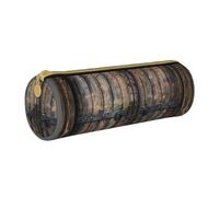 BNVSADC Rustic Stall Wooden Door Printed Round Pencil Case Leather Pencil Pouch Cute Stationery Pencil Pen Bag for School Office Travel