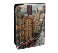 BNVSADC san Francisco Printed Passport Holder Travel PU Leather Passport Cover Case Organiser for Men Women, 6.5 inch