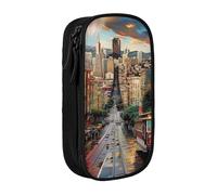 BNVSADC san Francisco Printed Pencil Case for Girls Boys, Large Capacity Pencil Pouch Cute Pencil Box Adult Makeup Bag with 2 Compartments, Black