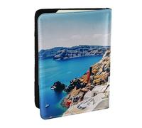BNVSADC Santorini Greek Island sea View Printed Passport Holder Travel PU Leather Passport Cover Case Organiser for Men Women, 6.5 inch