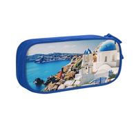 BNVSADC Santorini Greek Island sea View Printed Pencil Case Large Pen Bag Cute Pencil Box Pouch Office School Stationery Organizer for Girls Boys, Blue