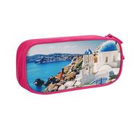 BNVSADC Santorini Greek Island sea View Printed Pencil Case Large Pen Bag Cute Pencil Box Pouch Office School Stationery Organizer for Girls Boys, Pink