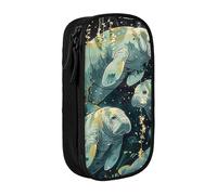 BNVSADC Sea Animals Calf Printed Pencil Case for Girls Boys, Large Capacity Pencil Pouch Cute Pencil Box Adult Makeup Bag with 2 Compartments, Black