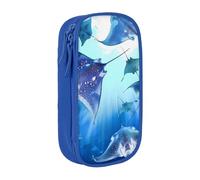 BNVSADC Sea Animals Stingrays Printed Pencil Case for Girls Boys, Large Capacity Pencil Pouch Cute Pencil Box Adult Makeup Bag with 2 Compartments, Blue