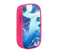 BNVSADC Sea Animals Stingrays Printed Pencil Case for Girls Boys, Large Capacity Pencil Pouch Cute Pencil Box Adult Makeup Bag with 2 Compartments, Pink
