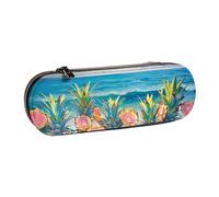 BNVSADC Sea Beach Pineapples Printed Leather Pencil Pen Case & Makeup Bag - Stylish Hard Shell Pencil Bag Stationery Organizer Pouch for School Office Travel