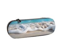 BNVSADC Sea Beach Printed Leather Pencil Pen Case & Makeup Bag - Stylish Hard Shell Pencil Bag Stationery Organizer Pouch for School Office Travel